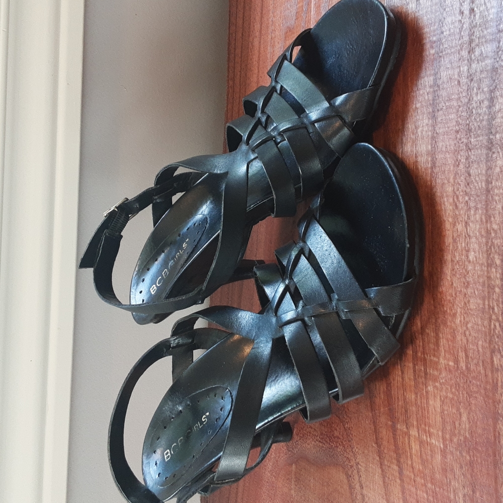 BCBGirls Black Leather Heels Sandals Size 9